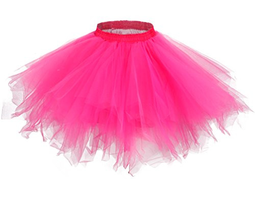 MsJune Womens 1950s Vintage Petticoats Crinolines Bubble Tutu Dance Half Slip Skirt Fuchsia-S-M