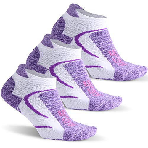 Facool Bombas Socks For Women  No Show Cushion Athletic Running Socks Best Low Cut Hiking Tennis Socks 3 Pairs Purple-White Large