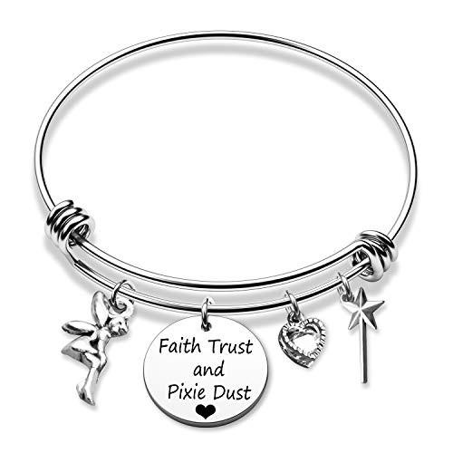 G-Ahora Womens Tinkerbell Jewerly Faith Trust and Pixie Dust Charm Bracelet Tinkerbell Bracelet-BR-Faith Trust-