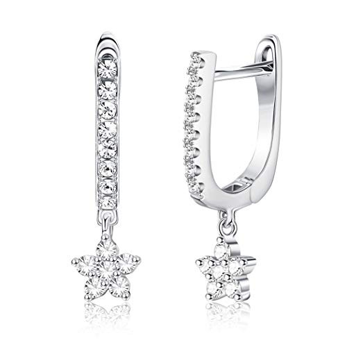 Fansilver 925 Sterling Silver Huggie Earrings Charm Small Hoop Drop Earrings for Women Cubic Zirconia U-Shaped Huggie Dangle