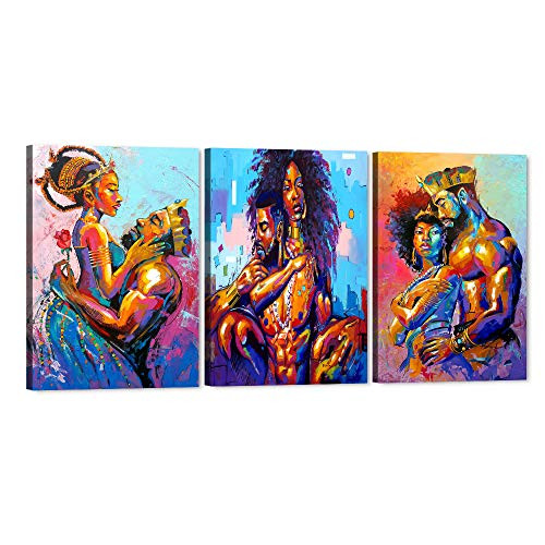 Set of 3 African King and Queen Canvas Wall Art  Black Art Paintings for Wall  King and Queen Crowns Poster for Adult Bedroom Decor  Sexy Pose of Africa Set of 3 African King and Queen Canvas Wall Art  Black Art Paintings for Wall  King and Queen Crowns Poster for Adult Bedroom Decor  Sexy Pose of Africa