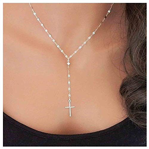 Olbye Cross Pendant Necklace Cross Drop Necklace Choker for Women and Girls Minimalist Y Necklaces -Silver 2-