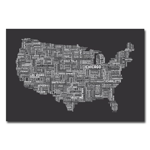 US Cities Text Map III by Michael Tompsett, 22x32-Inch Canvas Wall Art
