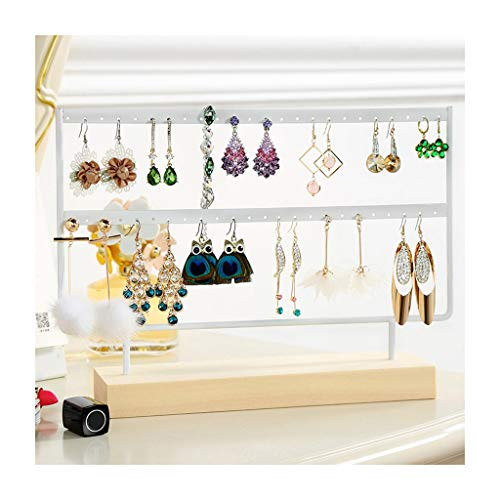 Singleluci Earring Organizer Stand  Earring Display Stand  Dangle Earring Holder for Hanging Earrings Wood Base-44 Holes and 2 Layers-