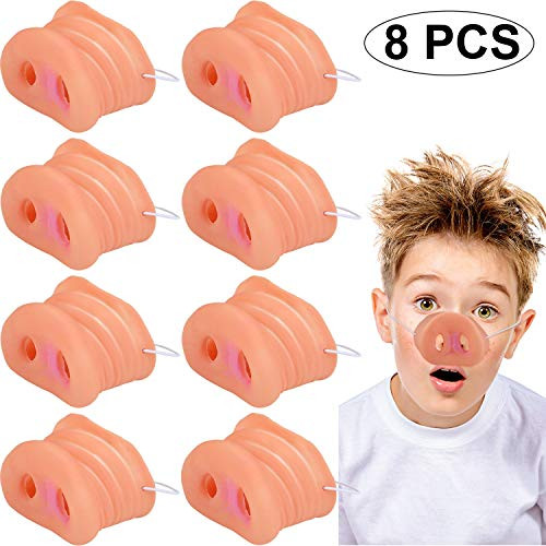 8 Pieces Halloween Pig Nose Costume Novelty Pig Nose Pig Snout Cosplay Mask with Elastic Band for Kids Party Supplies
