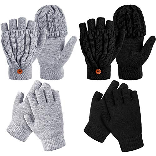 4 Pairs Women Fingerless Mittens Winter Convertible Gloves Knitted Half Finger Gloves 4 Pairs Women Fingerless Mittens Winter Convertible Gloves Knitted Half Finger Gloves