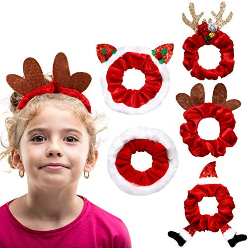 5 Pieces Christmas Hair Scrunchies Elastic Velvet Hair Bands Santa Reindeer Scrunchy Hair Ties Ropes for Women Girls Christmas Hair Accessories