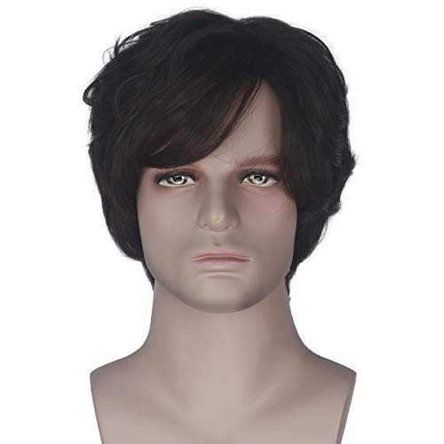 Yan Dream Men Prince Short Brown Wavy Wig Adult Halloween Costume Wig Daily Wear
