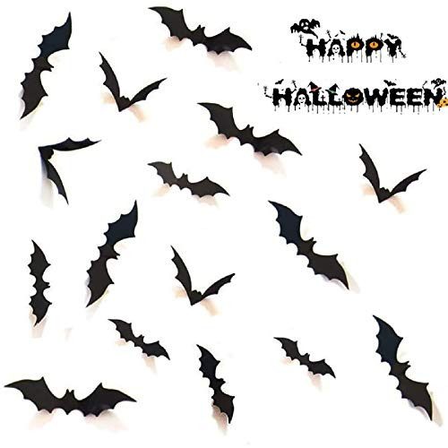 Scary Bats Wall Sticker - wuyule 84pcs DIY Halloween Party Supplies PVC 3D Decorative Scary Bats Wall Decal Wall Sticker Halloween Eve Decor Home Wind