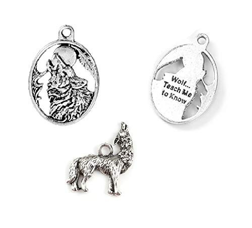 JGFinds Wolf Charm Pendants 20 pack -10 of each-  Silver Tone  About 1 Inch