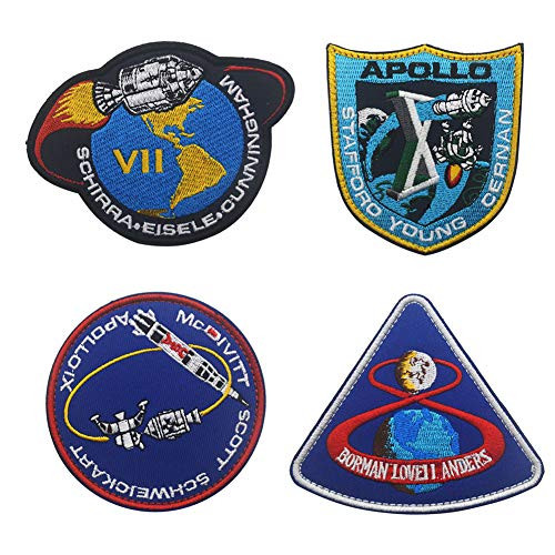 SOUTHYU 4 Pack NASA Apollo 7-8-9-10 Space Mission Tactical Morale Patches Military Emblem Badge  Hook and Loop Patch