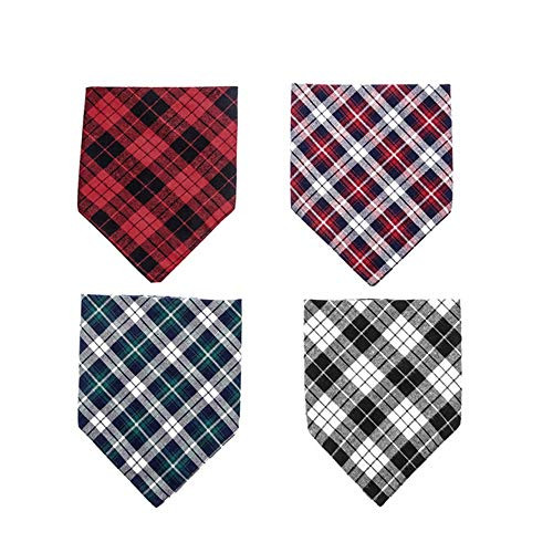 ATITOWEL 4 Pack Dog Bandana- Cotton Bandanas Handkerchiefs Scarfs Triangle Bibs Accessories for Small Medium Large Dogs Puppies Pets - Triangle Plaid