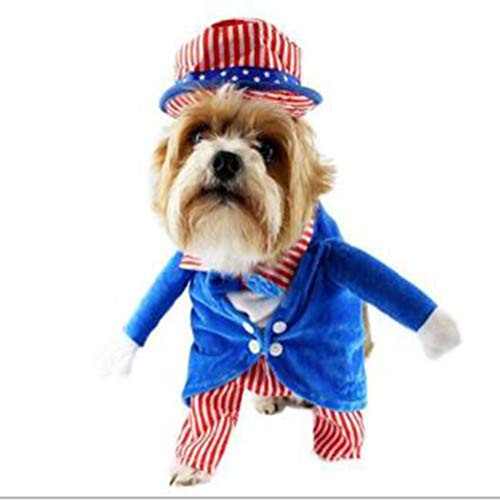 Hotumn Pet Uncle Sam Costume Dog Standing Clothing 4th of July Independence Day with Hat Patriotic Costume for Dogs -L-