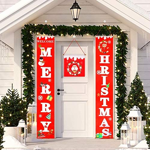 SMYLLS Merry Christmas Banners  Front Door Welcome Christmas Porch Banners Red Porch Sign Hanging Xmas Decorations for Home Wall Indoor Outdoor Holida SMYLLS Merry Christmas Banners  Front Door Welcome Christmas Porch Banners Red Porch Sign Hanging Xmas Decorations for Home Wall Indoor Outdoor Holida