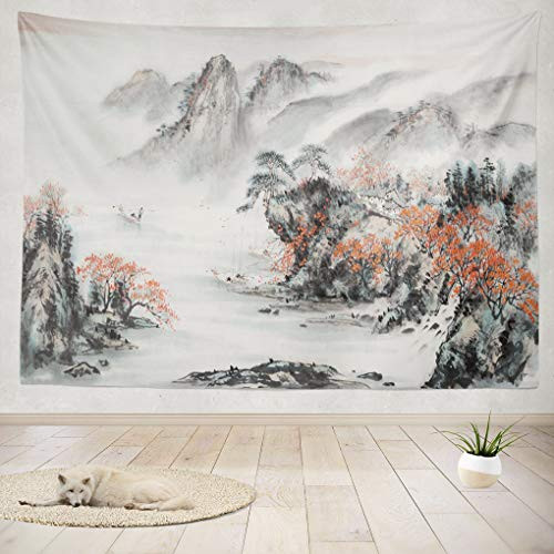 Japanese tapestry  Mountain Tapestry 80 X 60 Inches Tapestry Wall Hanging Interior Decorative Pink Cherry Chinese Landscape Japanese Blossom for Bedro Japanese tapestry  Mountain Tapestry 80 X 60 Inches Tapestry Wall Hanging Interior Decorative Pink Cherry Chinese Landscape Japanese Blossom for Bedro