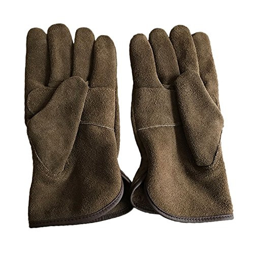 Genuine Leather Mens Welding Gloves Cut-proof Labor Gloves Thicken Extreme Heat Resistant Coffee Color Work Gloves Camping-Gardening Gloves DHST08 -M