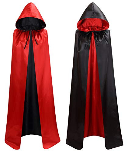 Makroyl Unisex Reversible Hooded Cloak Cape for Christmas Halloween Party Vampires Cosplay Costumes -Black-Red  Large-