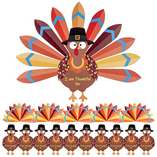10 Pieces Thanksgiving Craft Turkey Paper Craft Kits with Colorful Feathers and Adhesive Dots for Thanksgiving Party Craft Activities
