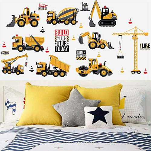 Cartoon City Construction Vehicle Wall Decals Excavator Decorative Wall Stickers Art Decals for Kids Boys Nursery Bedroom -Normal-