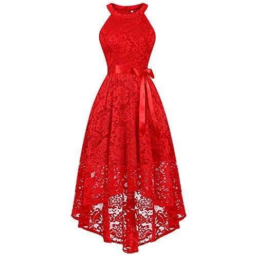 Womens Sleeveless Slim Halter Lace Dress Bridesmaid Party Cocktail Formal Dress Red XXL Womens Sleeveless Slim Halter Lace Dress Bridesmaid Party Cocktail Formal Dress Red XXL