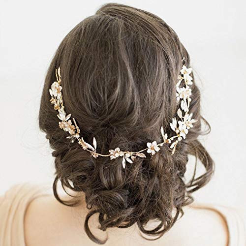 Yean Bride Leaf Wedding Hair Vine Flower Bridal Long Headband Rhinestone Crystal Hair Piece for Women and Girls -Gold- Yean Bride Leaf Wedding Hair Vine Flower Bridal Long Headband Rhinestone Crystal Hair Piece for Women and Girls -Gold-