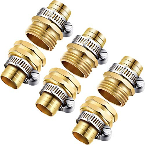 3 Sets 3-4 Inch Brass Garden Hose Repair Kit Mender End Water Hose End Mender Female and Male Hose Connector with 6 Pieces Stainless Steel Clamp