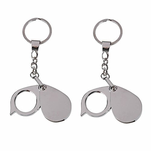 GOOTRADES 2 Pack Mini Folding Magnifier with Keychain 8X Eyes Glass Magnifying Loupe Metal Key Ring