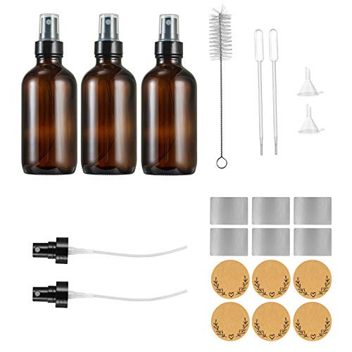 CCTVMTST 3 Pack 4oz 120ml Amber Glass Spray Bottles with Fine Mist Sprayer for Essential Oils  Perfumes  Included 2 Extra Sprayers  1 Brush  2 Funnels