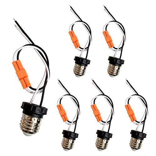 Yiliaw E26 Socket Adapter 6 Pack Medium Base Male Screw In Light Bulb Socket Pigtail For Led Ceiling lights downlight