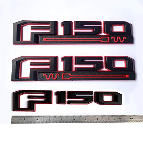3x OEM Black F150 Emblems Right and Left Side Fender F150 Rear Tailgate 3D Badges Replacement for F-150 Red