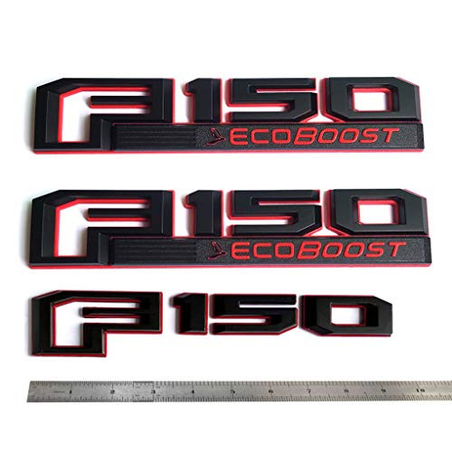 3x OEM Black F150 Ecoboost Emblems Side Fender F150 Tailgate Badges 3D Logo Replacement for F-150 Red