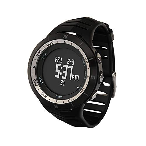 EZON Mens Outdoor Climbing Hiking Outdoor Sports Watch with Compass Altimeter Barometer Thermometer Waterproof Wristwatch H005A01 -Silver-