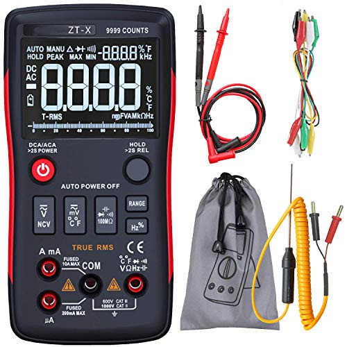 Digital Multimeter True-RMS 3-Line Dispaly 9999 Counts Button Design Auto-Ranging DMM Temperature Capacitance AC-DC Voltage Current Multi Meter Tester