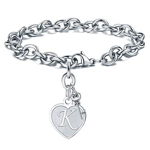 Women Bracelets Initial Heart Charm 
