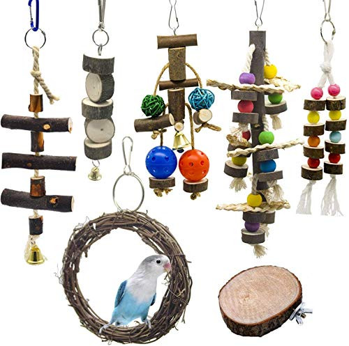 ZYP 7 Packs Natural Bird Chewing Swing Toys Camphor Wood Parrot Hammock Platform Hanging Bell Cage Toys for Parakeets Cockatiels Conures Finches ZYP 7 Packs Natural Bird Chewing Swing Toys Camphor Wood Parrot Hammock Platform Hanging Bell Cage Toys for Parakeets Cockatiels Conures Finches
