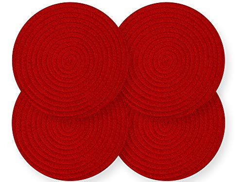 Cotton Round Woven Coasters Drink - Handmade Braided Cup Coasters Absorbent Woven Coasters Hot Pads Mats for Drink Home Kitchen Heat-Resistant Reusabl