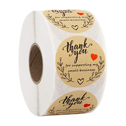 Filhome 2 Inch Round Kraft Thank You for Supporting My Small Business Stickers  Thank You Stickers 1000 Labels Per Roll