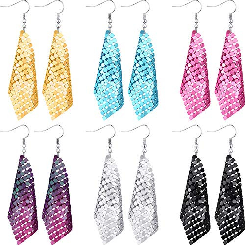 6 Pairs Sequin Dangle Earrings Mesh Grid Tassel Drop Earrings Colorful Sequin Earrings for Women
