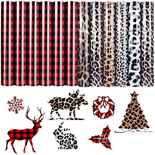 12 Sheets Christmas Plaid Vinyl Buffalo Plaid HTV Vinyl Leopard Heat Transfer Vinyl for DIY Fabric Craft -Leopard Red-Black- 12 Sheets Christmas Plaid Vinyl Buffalo Plaid HTV Vinyl Leopard Heat Transfer Vinyl for DIY Fabric Craft -Leopard Red-Black-