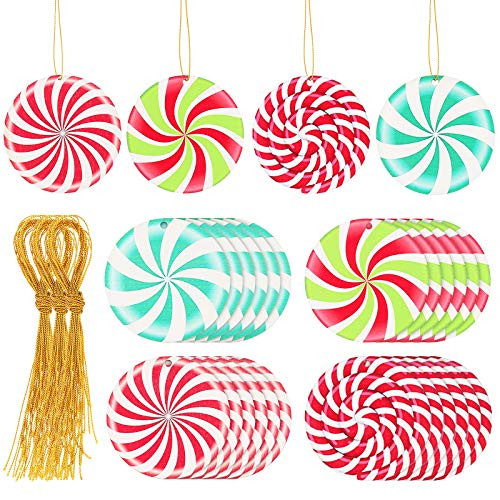 Jetec 24 Pieces Christmas Candy Swirl Decorations Peppermint Candies Ornaments Peppermint Colorful Candies Decorations Christmas Peppermint Decoration