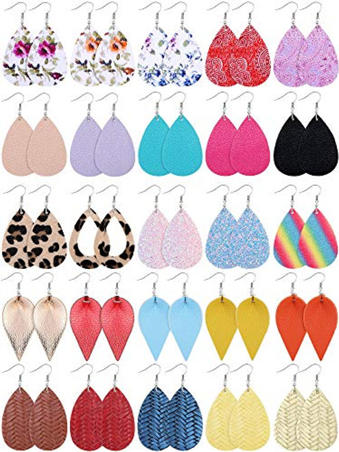 25 Pairs Faux Leather Earring Colorful Teardrop Petal Dangle Earring Lightweight Drop Earrings 25 Pairs Faux Leather Earring Colorful Teardrop Petal Dangle Earring Lightweight Drop Earrings