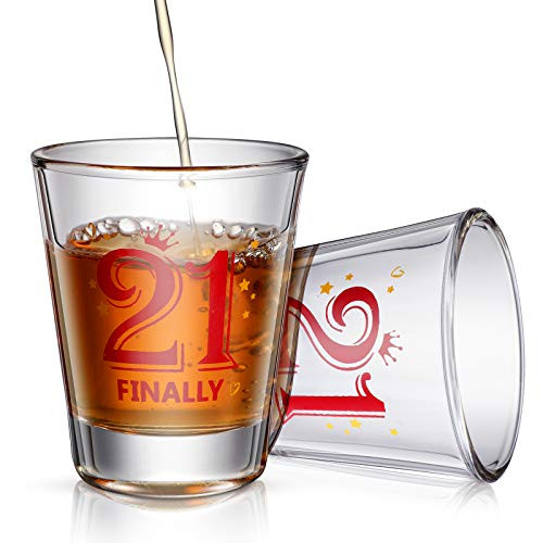 2 Pieces Finally 21 Shot Glass 2 oz 21st Birthday Shot Glass Decoration for Celebrating Friends Sisters Women Turning Twenty One Party Supplies