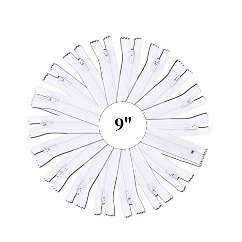 60pcs Nylon Coil Zippers  9 Inch Colorful Sewing Zippers Supplies for Tailor Sewing Crafts -White-