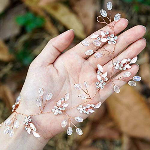 Yean Leaf Wedding Hair Vine Flower Bridal Hair Piece Crystal Rhinestone Long Headband for Women and Girls -Rose gold- Yean Leaf Wedding Hair Vine Flower Bridal Hair Piece Crystal Rhinestone Long Headband for Women and Girls -Rose gold-
