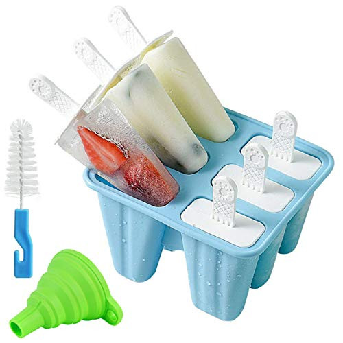 Helistar Popsicle Molds 6 Pieces Silicone Ice Pop Molds BPA Free Popsicle Mold Reusable Easy Release Ice Pop Maker with Silicone Funnel and Cleaning B