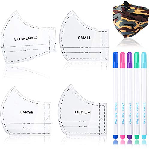 9 Pieces DIY Face Covering Template Set Includes 4 Pieces Clear Acrylic Sewing Pattern Ruler Template Non-Slip Sewing Ruler Template with 5 Pieces Fab