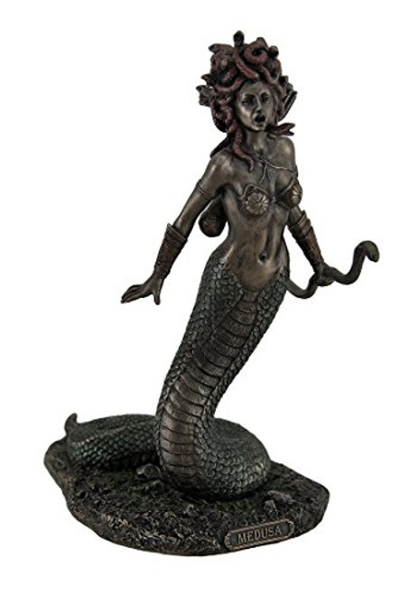 Resin Statues Medusa Greek Gorgon Serpent Monster Standing Holding Bow Highly Detailed Statue 7 X 8.5 X 4.5 Inches Bronze