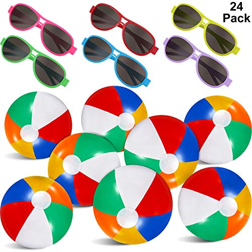 Summer Party Favors Set 12 Pack Inflatable Beach Balls 12 Pack Neon Party Sunglasses Beach Party Pool Party Favors Summer Water Toy Fun Play