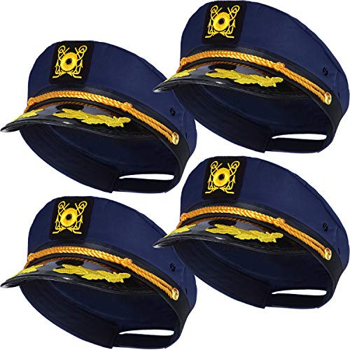 SATINIOR 4 Pieces Blue Yacht Captain Hats Adjustable Navy Sailor Hats Skipper Hats Ship Sailor Boat Cap
