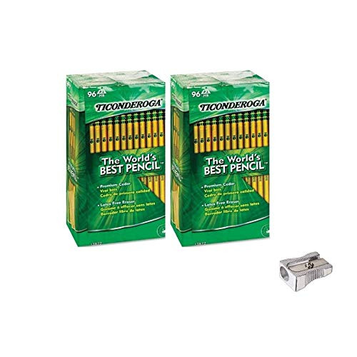 Ticonderoga Pencils, HB #2 Premium Wood Latex-Free Eraser, 2 Packs of 96 Pencils Plus 24 Free Pencils (216 Pencils Total), Bundle with Metal Pencil Sharpener Ticonderoga Pencils, HB #2 Premium Wood Latex-Free Eraser, 2 Packs of 96 Pencils Plus 24 Free Pencils (216 Pencils Total), Bundle with Metal Pencil Sharpener